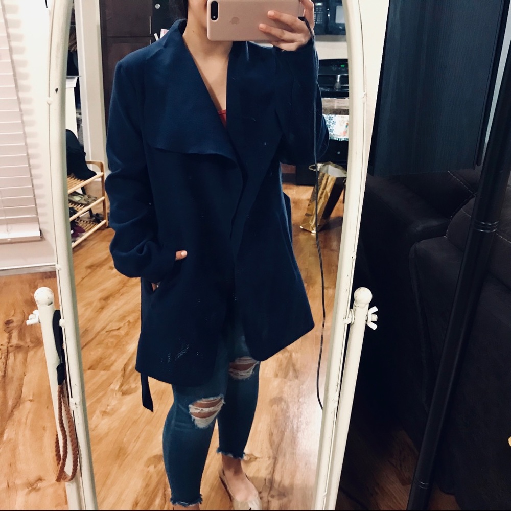 Navy Ambiance Coat with Belt